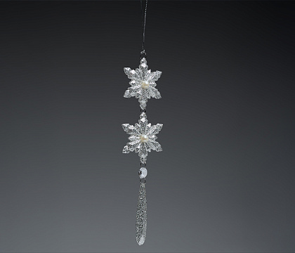 Фигурка декоративная снежинки с подвеской-капелькой с глиттером цвета шампань, 8,25 см, акрил, 1 шт.