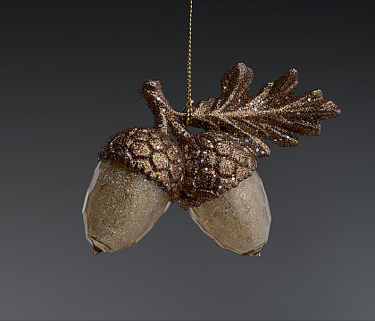 Фигурка декоративная Желуди на подвеске с коричневым и шампань глиттером, 9,5 см, акрил, 1 шт.