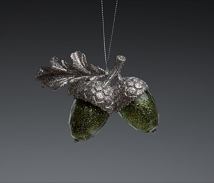 Фигурка декоративная Желуди на подвеске с оливковым и светло-корич глиттером, 9,5 см, акрил, 1 шт