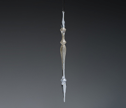 Фигурка декоративная сосулька на подвеске с отделкой из светло-золотого глиттера, 30,8 см, акрил1 шт