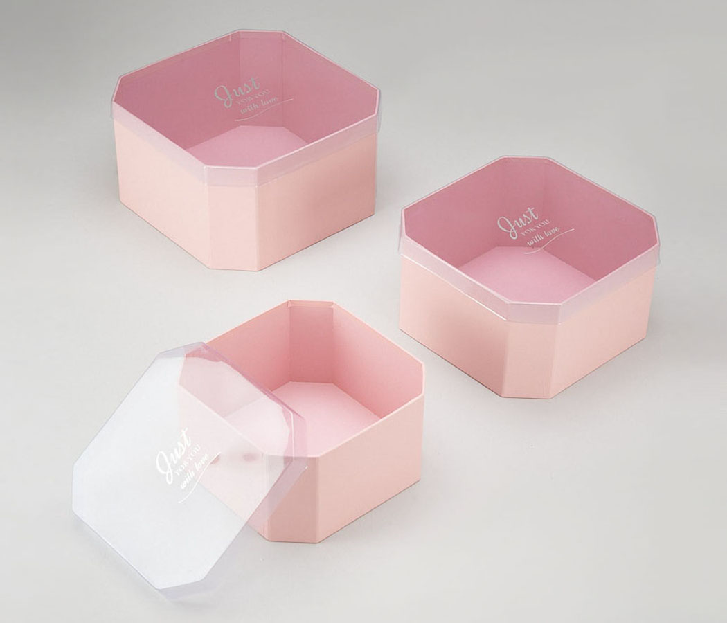 Набор коробок, с прозрачной крышкой, 3 шт., 24,5x24,5x13,5 см/ 22x22x12 см/19x19x10,5 см, св.розовый