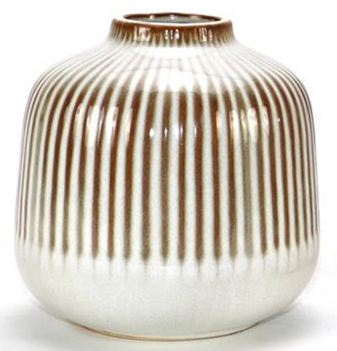 Ваза керамическая с вертикальными полосами, цвет коричнево-бежевый,  14*14*14,5 см.