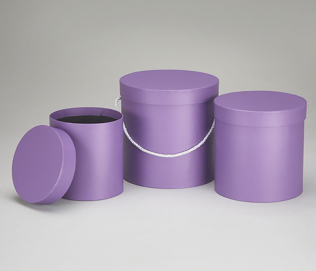 Набор коробок "Цилиндры Стандарт"  19x19Hсм, 17x17Hсм, 14x14,5Hсм, 3 шт., сиреневый