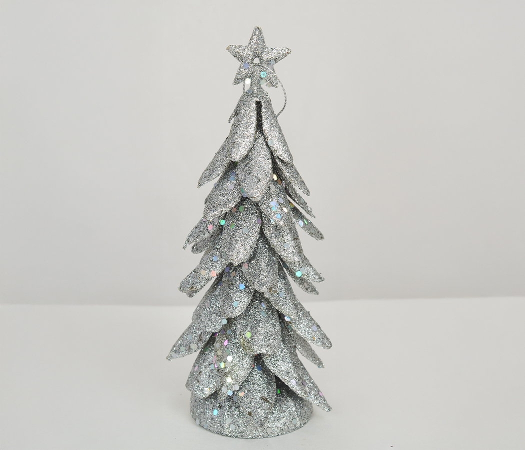 Елочка декоративная с глиттером, 17 см, серебро