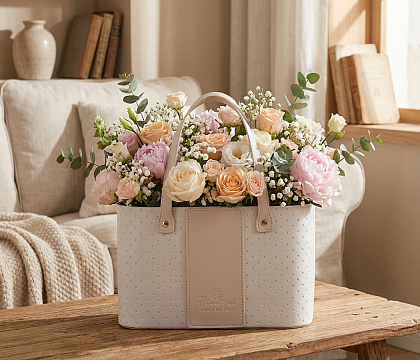 Коробка для цветов "Изысканная простота" 24,5*14*14,5, 1 шт., светло-серый