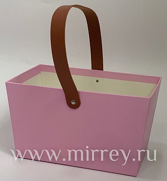 Коробка с кожаной ручкой 23x14,5x13 см, розовый