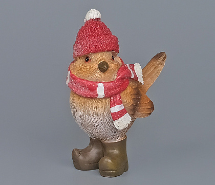 Декоративное новогоднее изделие Птичка 2, 9 см, коричневый с красным