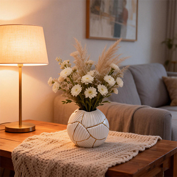 Ваза керамическая, цвет бело-золотой, 15*13 см