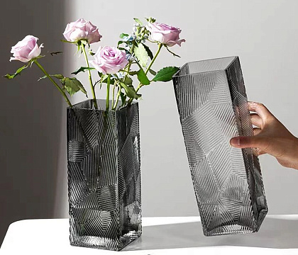 Ваза стеклянная D10 * H25 см, 1 шт., серый