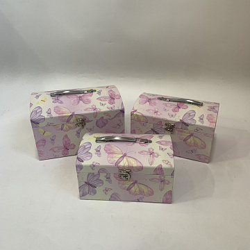 Набор коробок в виде сундука  "Танец крыльев" 26x18x16,5cм, 24x16x14,5, 22x14x12,5 см, 3 шт., св.-розовый