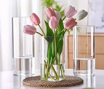 Ваза стеклянная D10*20 см, 1 шт прозрачный