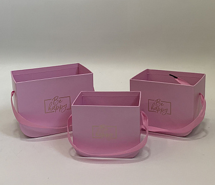 Набор коробок под цветы Сумочки "Be happy" 16,5x12x12,5 см, 14x11x11,5 см, 12,5x9x10 см, 3 шт., розо