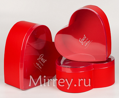  Набор коробок "Сердце", с прозр.крышкой, 3 шт., 33x31,8x13,2, 30,4x29,2x12,4, 28x27x11,2 см, красный