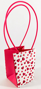 Пакет подарочный c фольгированными сердцами, 13*9.5*15.5 см., 10 шт./упак., красный