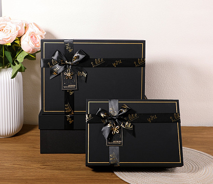 Набор коробок подарочных 33,5*25*11,5, 29*21*9, 24,5*17*6,5 см, 3 шт., черный