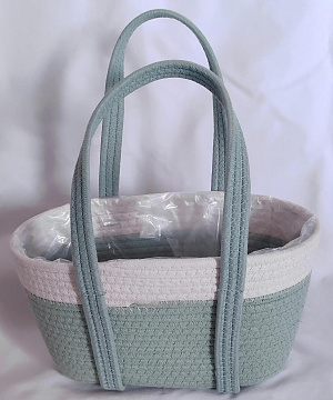 Корзина плетеная из хлопкового волокна, 30x15xH18xHH35 B26x11, 1 шт., св.оливковый