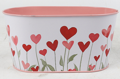 Декоративное овальное кашпо "Растущие сердца" 19,5X11,5XH9/16,5x8,5 см. металл