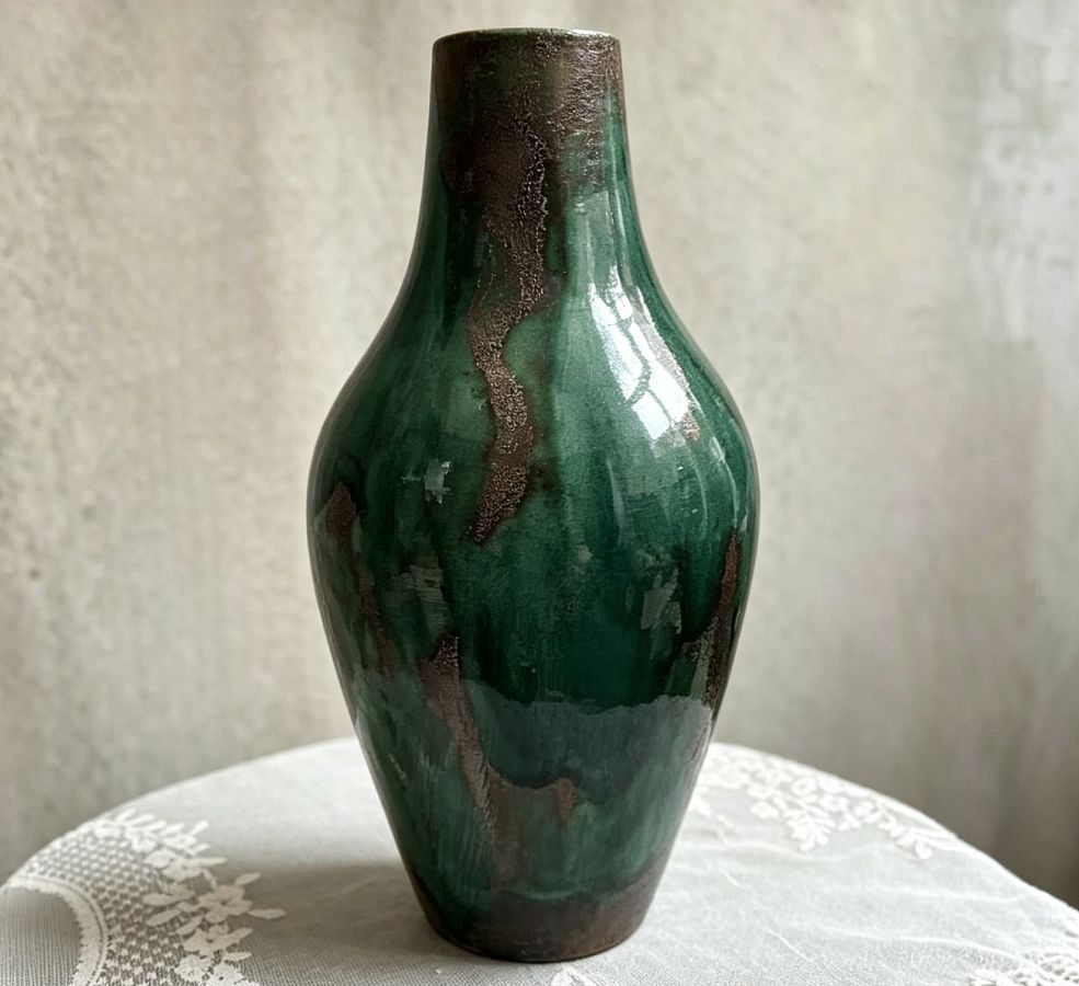 Ваза керамическая декоративная, цвет изумрудный, 35*16 см.