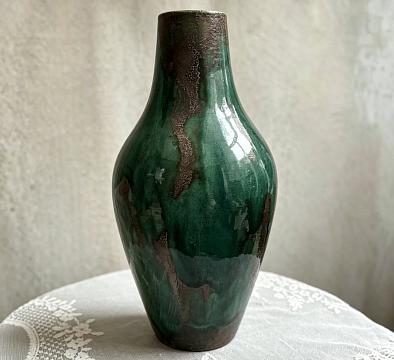 Ваза керамическая декоративная, цвет изумрудный, 35*16 см.