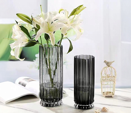 Ваза стеклянная D12* H30 см, 1 шт., серый