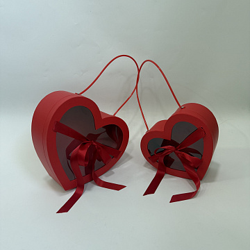 Набор коробок в виде сердца с бантиком 29x26x10,5, 22,5x20x9 см, 2 шт., красный