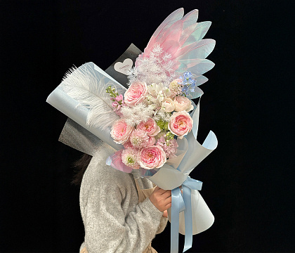 Упак. бумага "Крылья ангела", набор крыло L:50*37см + крыло S:33*22см, 10 наборов (20 шт) /упак, белый с ярко-розовый