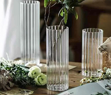 Ваза стеклянная 12*12*30 см, 1 шт., прозрачный