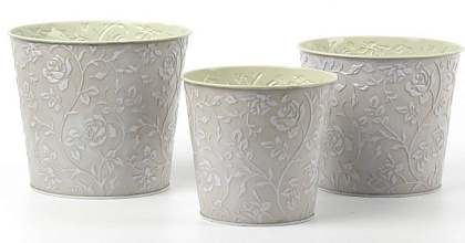 Набор декоративных кашпо 17X14.5CM B13,15X13.5CM B12,13.5X12.3CM B10, 3 шт., св.серый, металл