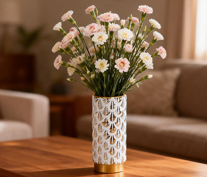 Ваза керамическая "Листья", цвет бело-золотой, 11*25 см