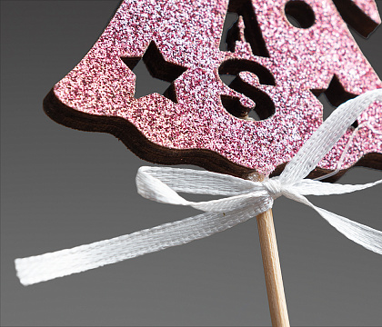 Фигурка декоративная "Ангел" с глиттером на палочке, 34,5x6,3x7,5 см, розовый