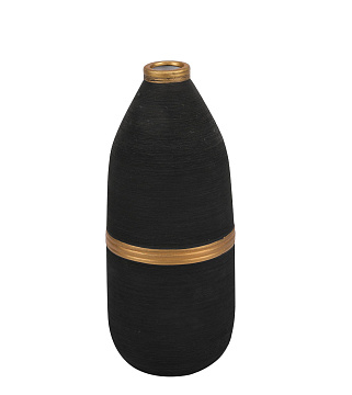 Ваза керамическая с металлической окантовкой, цвет черно-золотой, 12,5*30,8 см