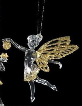 Фигурка декоративная с филигранными крыльями на подвеске, прозрачная с глиттером, акрил, 12,7 см