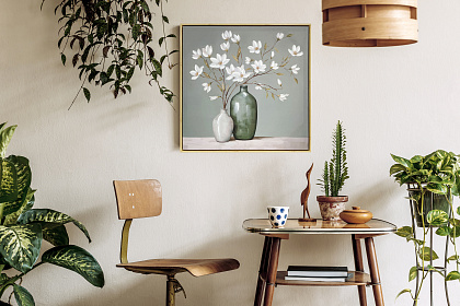 Картина "Цветы в вазе", 30% ручная работа, рама пластиковая, 60*60*3,5