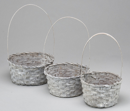  Набор корзин плетеных (бамбук), D16xH10/32 см, D18xH10/34 см, D21xH10/36 см, 3 шт., серый