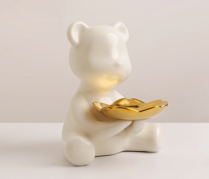 Подставка декоративная "Мишка", керамика, цвет молочный, 19*19*20 см.