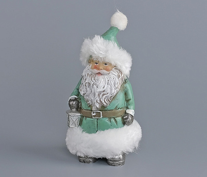 Декоративное новогоднее изделие Санта с фонарем , 14.5 см, зеленый с белым