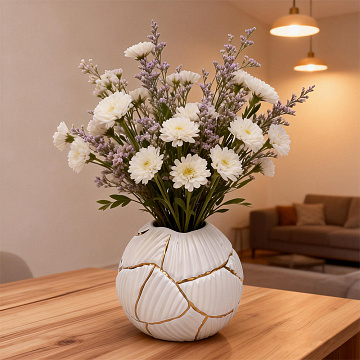 Ваза керамическая, цвет бело-золотой, 15*13 см