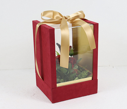 Коробка подарочная с атласной лентой 15,5x14,9x22,5H,1 шт., красный