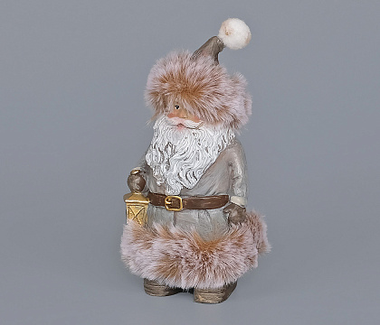 Декоративное новогоднее изделие Санта с фонарем , 14.5 см, бежево-серый