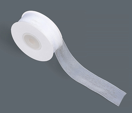 Лента органза на картонн.катушке, 25мм*25ярд, белый (5 шт/упак)