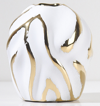 Ваза керамическая, цвет бело-золотой, 12,5*14 см