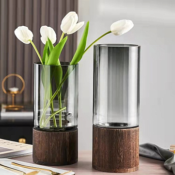 Ваза стеклянная 12*12*25 см, 1 шт., серый*