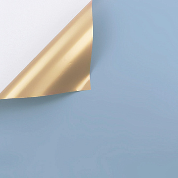 Упак. материал флористическая пленка с золотой стороной, 58 см х 10 м, голубой