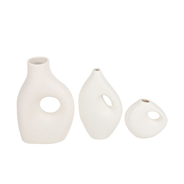 Набор декоративных керамических ваз 3 шт.: 13*20/10,5*10/10*17,5 см., цвет белый