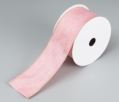 Лента новогодняя декоративная 6,3*10 ярд, 1 шт., св.розовый/золото