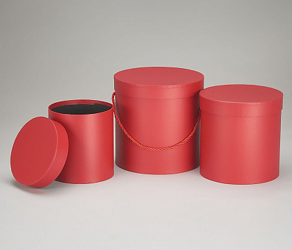 Набор коробок "Цилиндры Стандарт"  19x19Hсм, 17x17Hсм, 14x14,5Hсм, 3 шт., красный