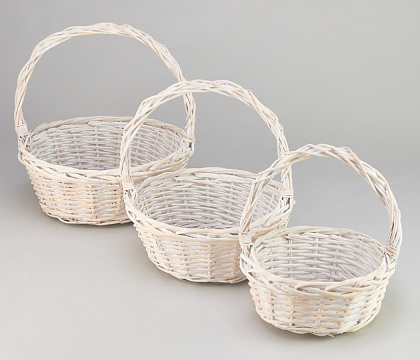 Набор плетеных корзин (ива), D35x14/36 см, D30x12/31 см, D25x10/26 см, 3 шт., алебастровый