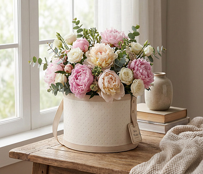 Коробка для цветов с крышкой "Гламурная эстетика" D22*H15,5, 1 шт., белый