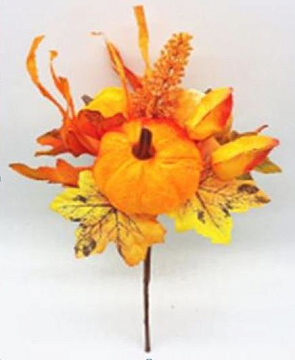 Декоративная ветка с листьями и тыквой, 30 см