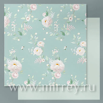  Дизайнерская бумага "Flowers", 53см х 53см, 100г/м2, 10 листов /упак, пастельно-зеленый